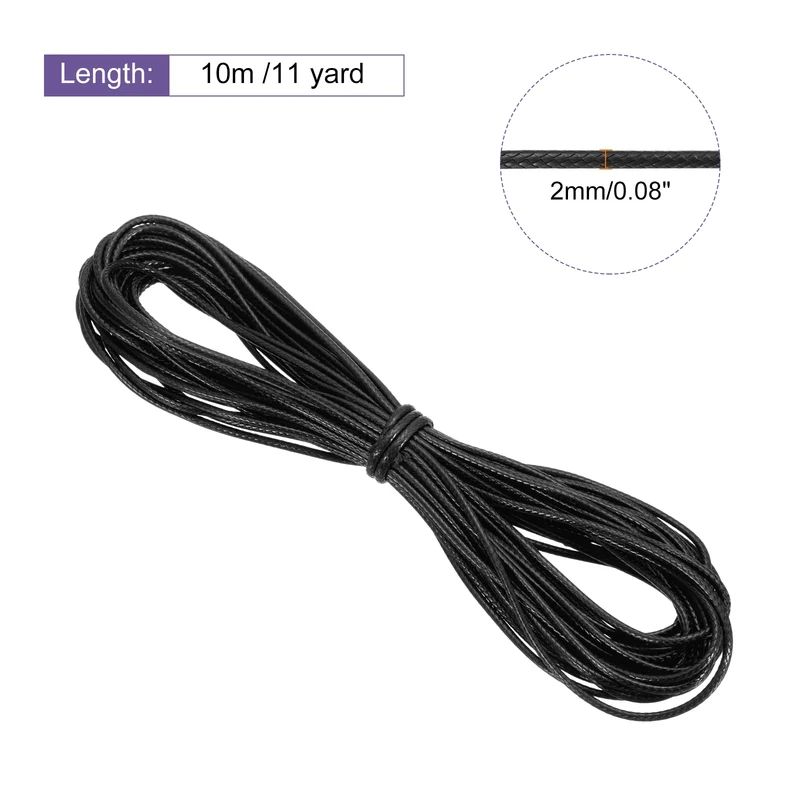 Black 2mm Waxed Cord 11 Yard Wax Bead Thread String for Jewelry Make