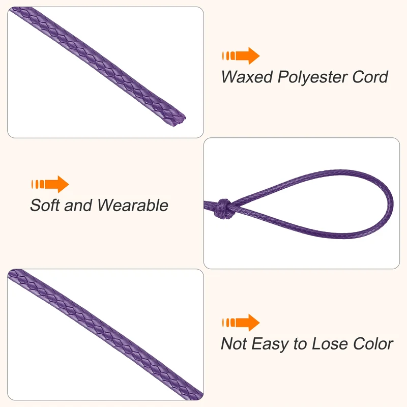 Waxed Cord 3.5mm Waxed Thread 44 Yard Wax String Leather Cord (Dark Purple)