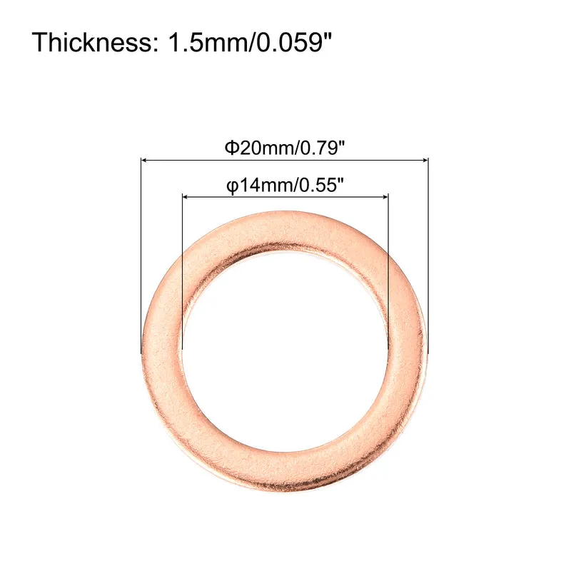 22 Pcs Flat Copper Washers 14x20x1.5mm Copper Flat Sealing Ring Washers