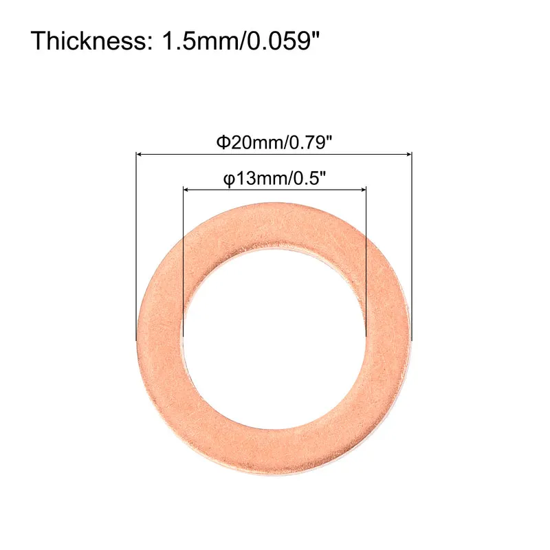 12 Pcs Flat Copper Washers 13x20x1.5mm Copper Flat Sealing Ring Washers