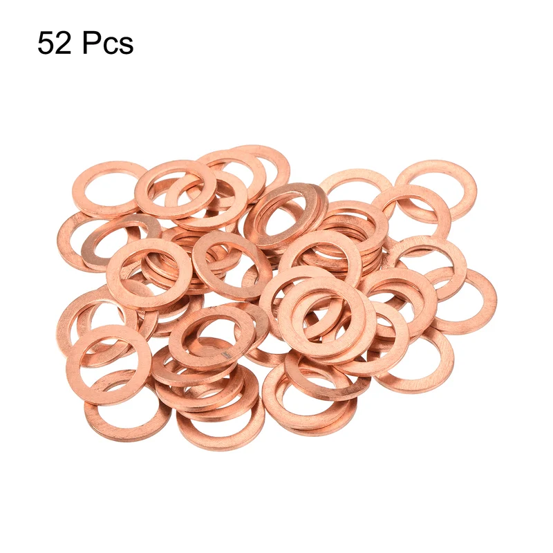52 Pcs Flat Copper Washers 13x19x1.5mm Copper Flat Sealing Ring Washers