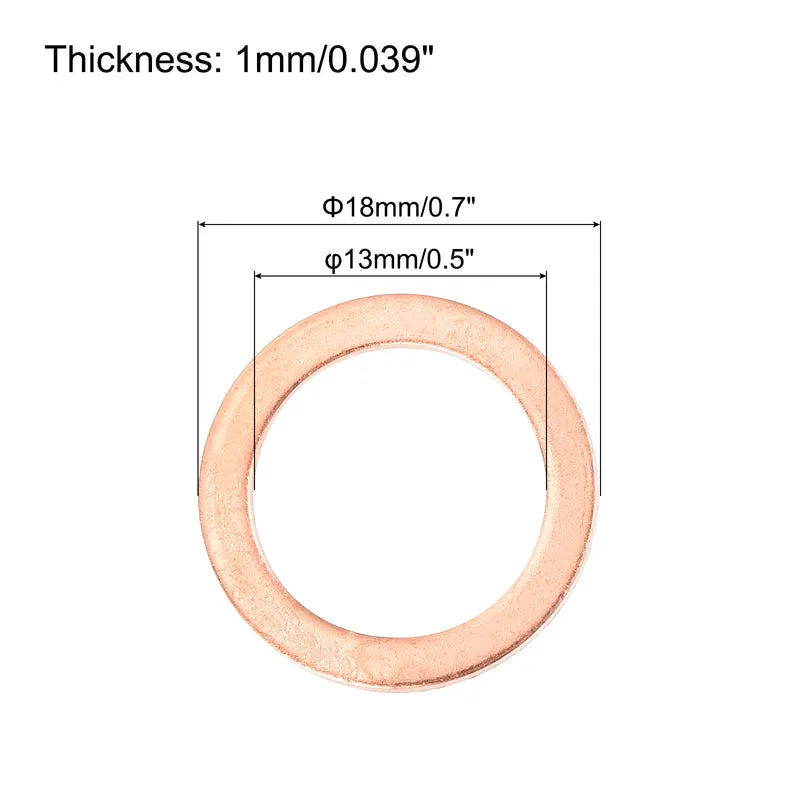 22 Pcs Flat Copper Washers 13x18x1mm Copper Flat Sealing Ring Washers