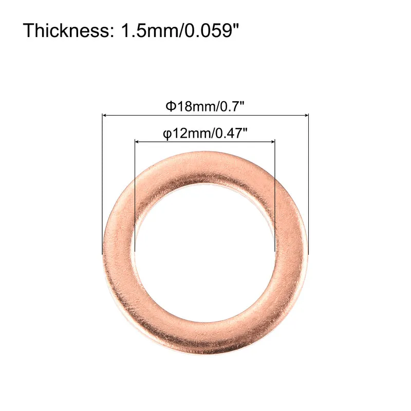 22 Pcs Flat Copper Washers 12x18x1.5mm Copper Flat Sealing Ring Washers