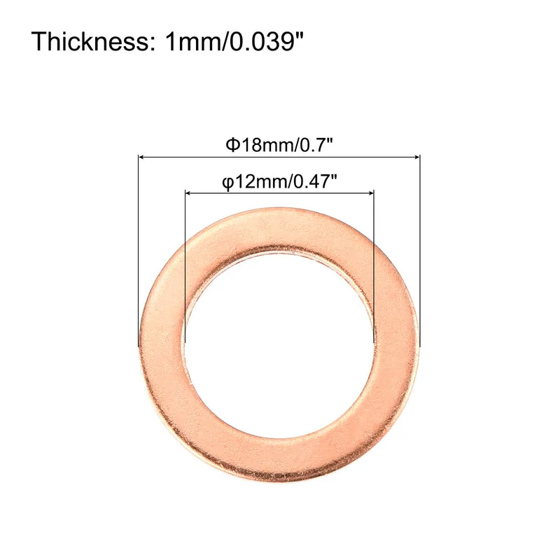 22 Pcs Flat Copper Washers 12x18x1mm Copper Flat Sealing Ring Washers
