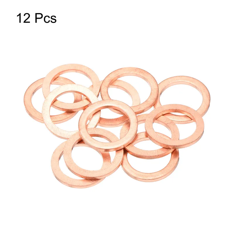 12 Pcs Flat Copper Washers 12x17x1.5mm Copper Flat Sealing Ring Washers