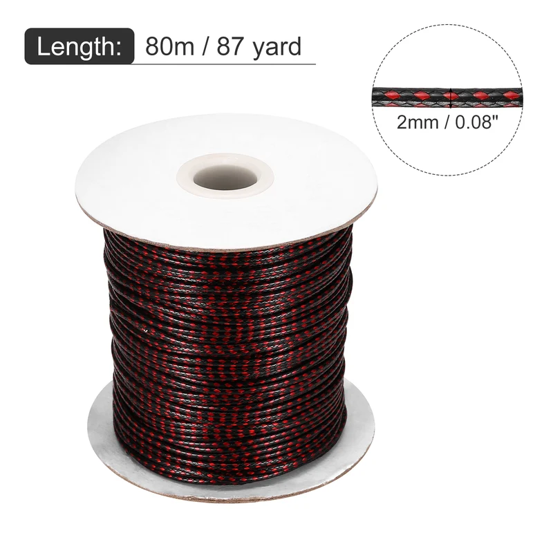 Waxed Cord 2mm Waxed Thread 87 Yard Wax String Leather Cord (Red/Black)