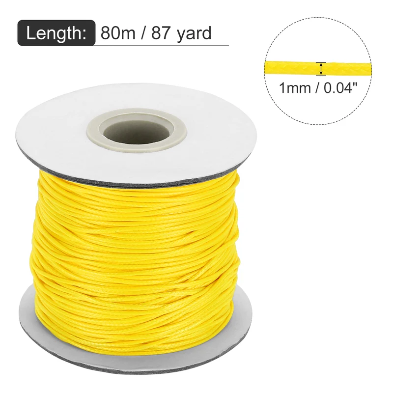 Waxed Cord 1mm Waxed Thread 87 Yard Wax String Leather Cord (Golden Yellow)