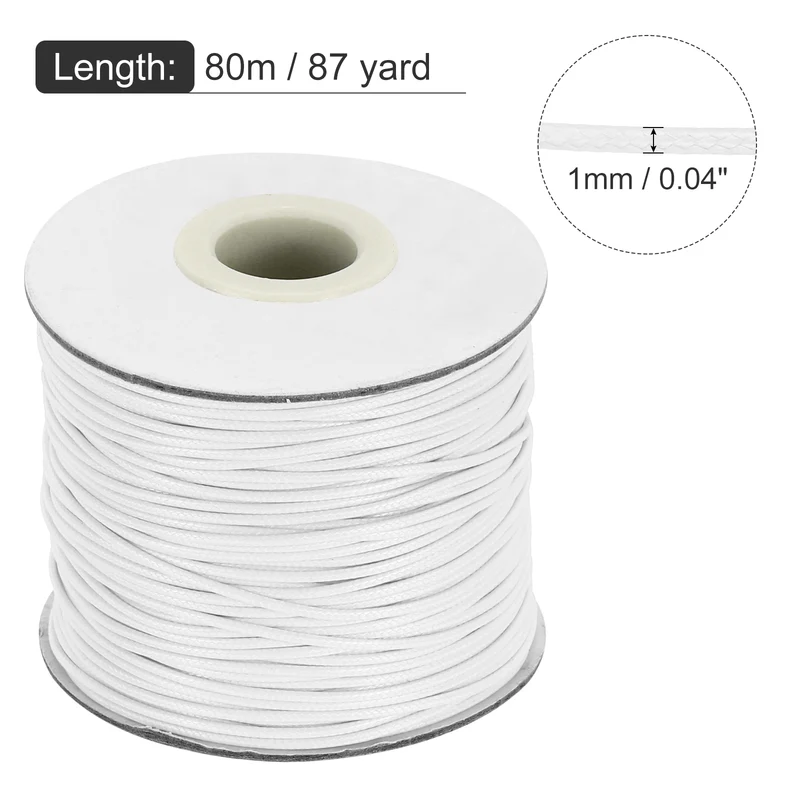 Waxed Cord 1mm Waxed Thread 87 Yard Wax String Leather Cord (White)