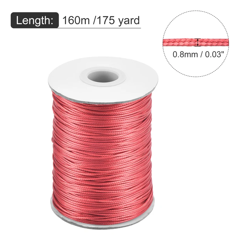 Watermelon Red 0.8mm Waxed Cord 175 Yard Wax Bead Thread String for Jewelry Make