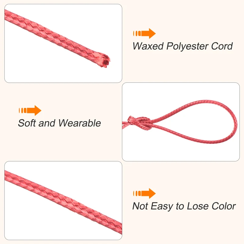 Watermelon Red 0.8mm Waxed Cord 175 Yard Wax Bead Thread String for Jewelry Make