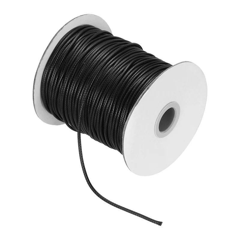 Waxed Cord 3.5mm Waxed Thread 44 Yard Wax String Leather Cord (Black)