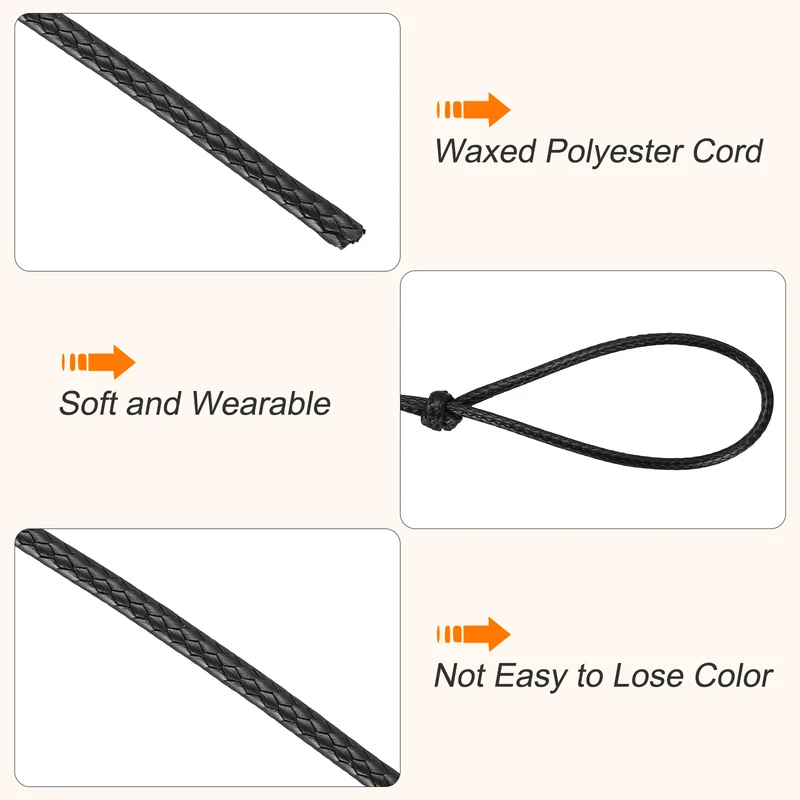 Waxed Cord 3.5mm Waxed Thread 44 Yard Wax String Leather Cord (Black)