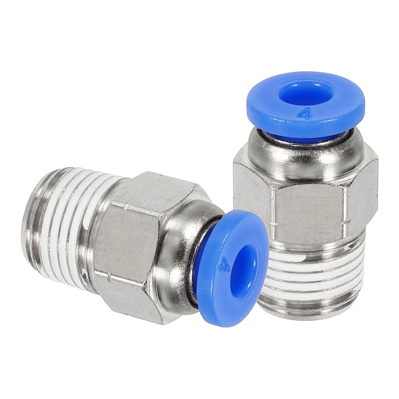2 Pcs NPT Male 4mm Tube OD x 1/8" NPT Thread Push to Connect Fittings, Blue