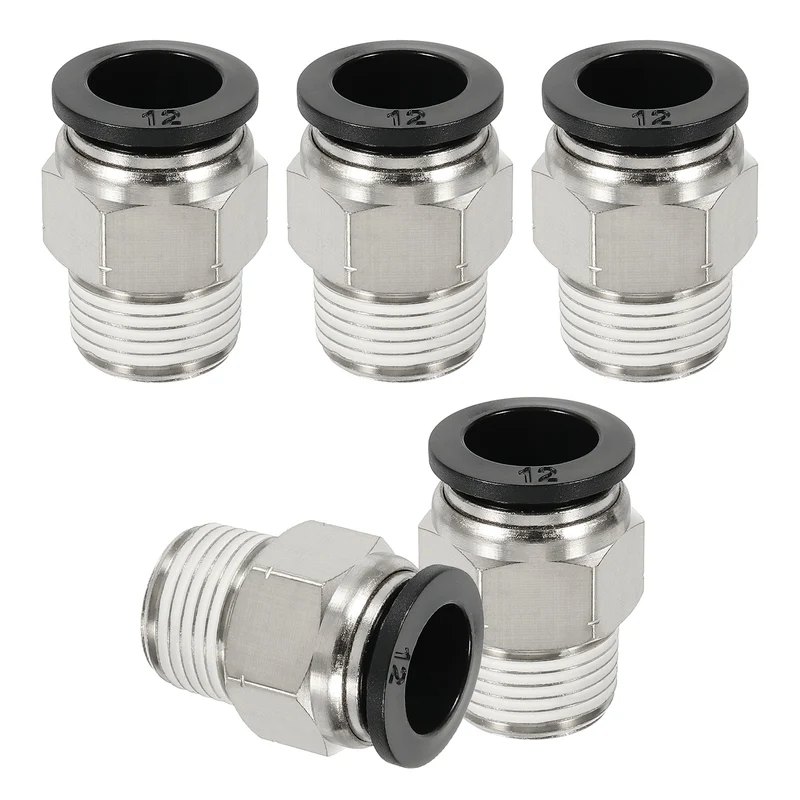 5 Pcs NPT Male 12mm Tube OD x 3/8" NPT Thread Push to Connect Fittings, Black