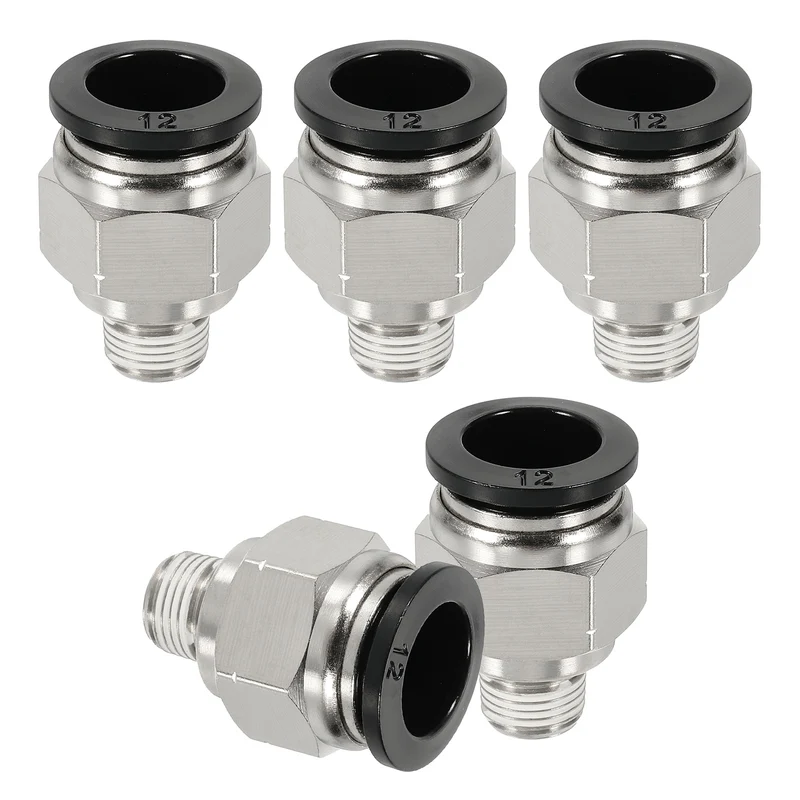 5 Pcs NPT Male 12mm Tube OD x 1/8" NPT Thread Push to Connect Fittings, Black