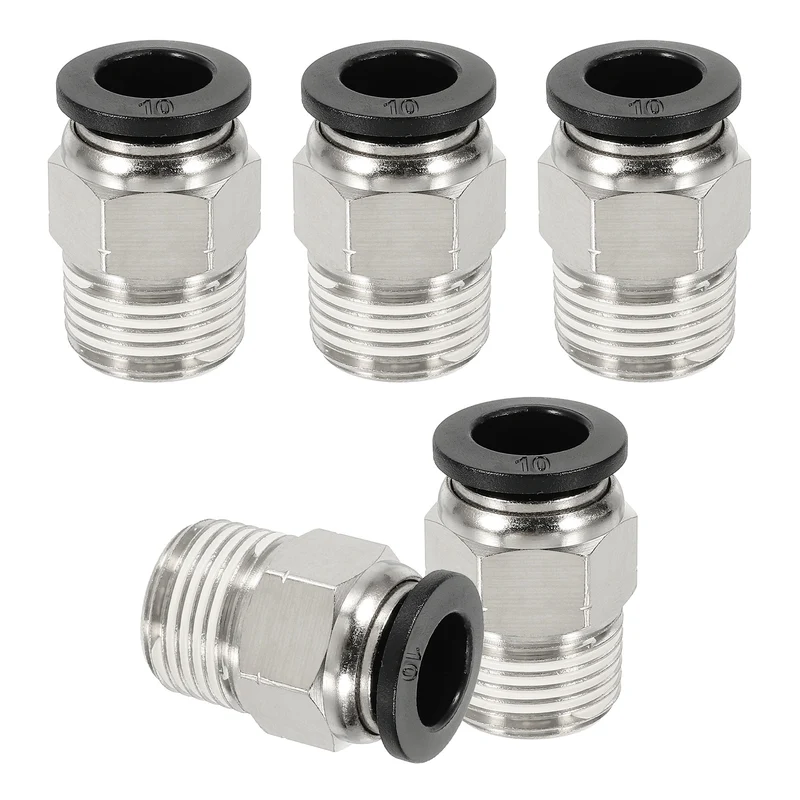 5 Pcs NPT Male 10mm Tube OD x 3/8" NPT Thread Push to Connect Fittings, Black
