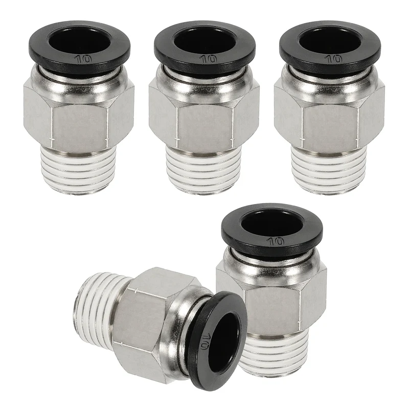 5 Pcs NPT Male 10mm Tube OD x 1/4" NPT Thread Push to Connect Fittings, Black