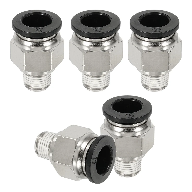 5 Pcs NPT Male 10mm Tube OD x 1/8" NPT Thread Push to Connect Fittings, Black