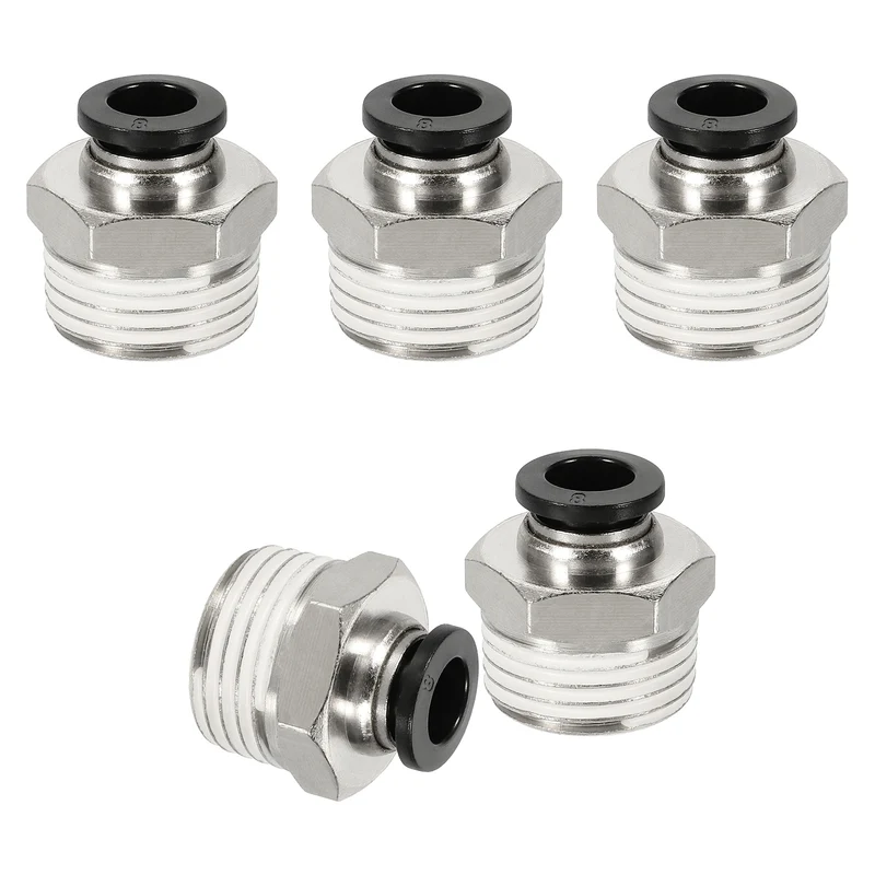 5 Pcs NPT Male 8mm Tube OD x 1/2" NPT Thread Push to Connect Fittings, Black