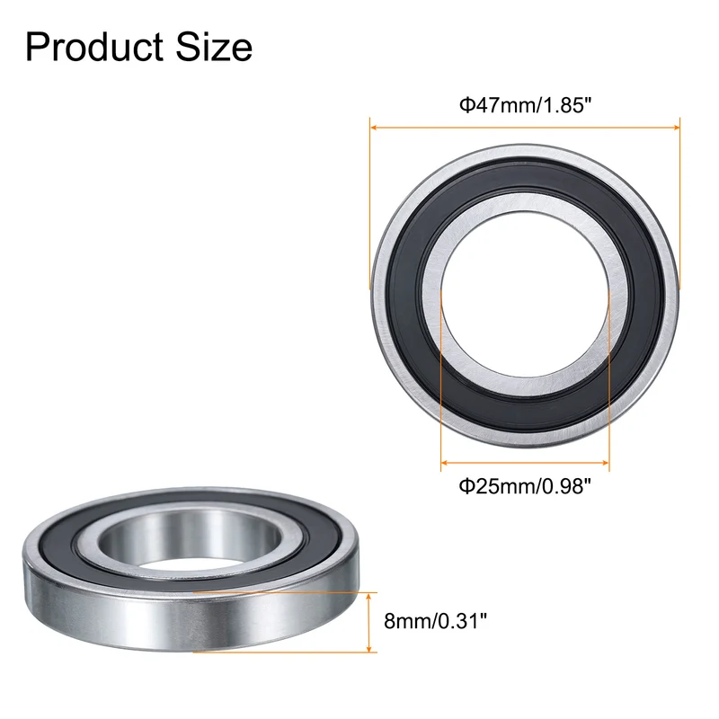 4 Pcs 16005-2RS Deep Groove Ball Bearing, 25mm x 47mm x 8mm High Carbon Chrome Steel Z3 Double Rubber Sealed Bearing (ABEC3)