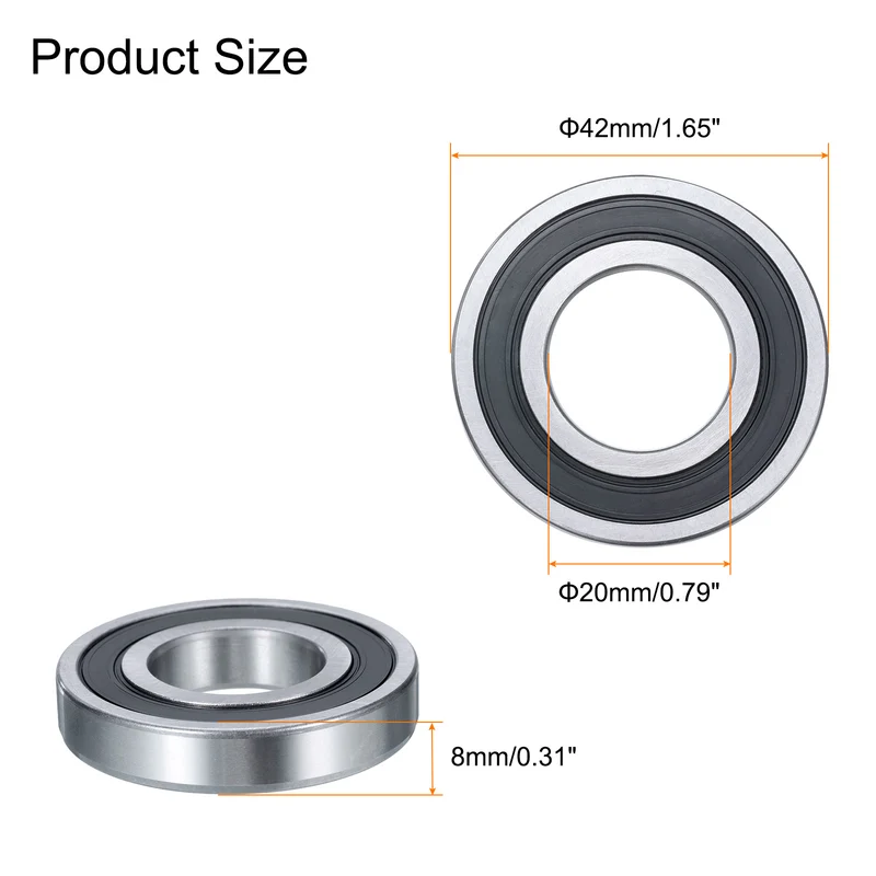 4 Pcs 16004-2RS Deep Groove Ball Bearing, 20x42x8 mm Double Sealed Bearing Z3