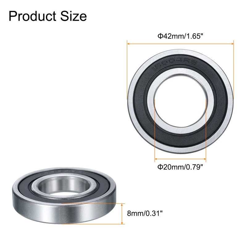 4 Pcs 16004-2RS Deep Groove Ball Bearing, 20x42x8 mm Double Sealed Bearing Z0