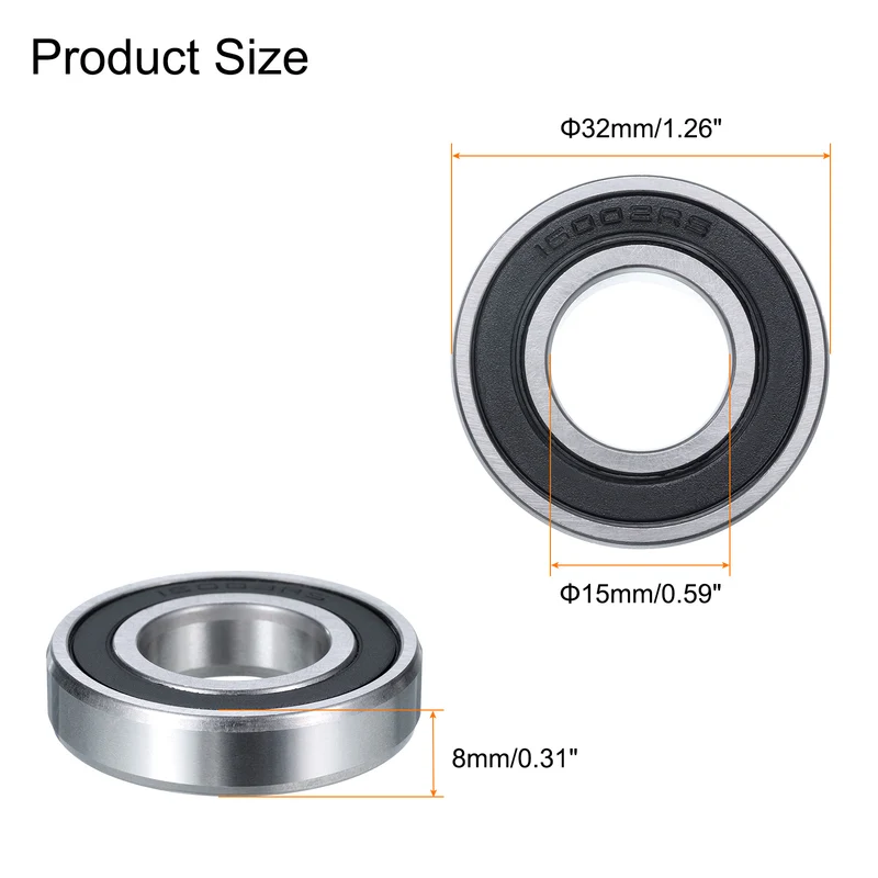 4Pcs 16002-2RS Deep Groove Ball Bearing 15x32x8 mm Double Sealed Bearing Z0