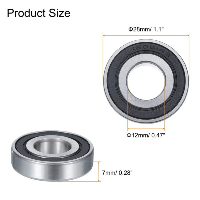 4Pcs 16001-2RS Deep Groove Ball Bearing 12x28x7 mm Double Sealed Bearing Z0