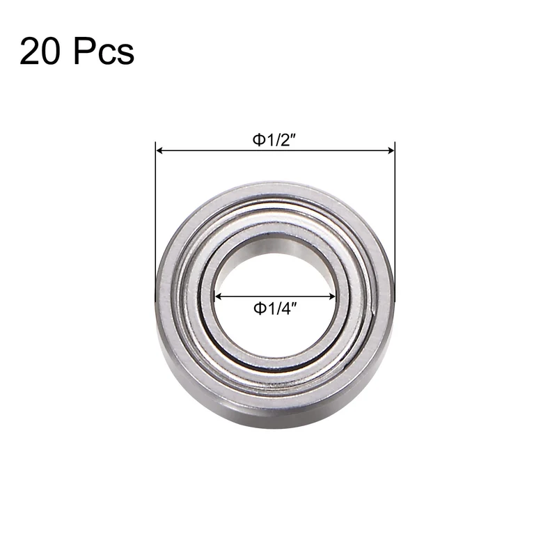 R188ZZ Deep Groove Ball Bearing 20pcs 1/4"x1/2"x3/16" Z2 Double Steel Shielded