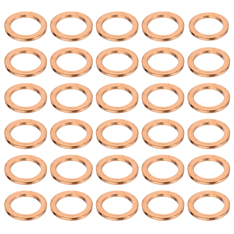 30 Pcs Flat Copper Washers, 7x10x1mm Copper Flat Sealing Crush Ring Washers