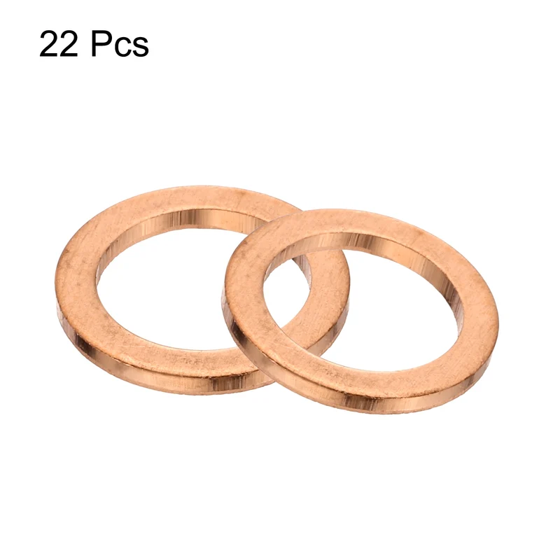 22 Pcs Flat Copper Washers, 7x10x1mm Copper Flat Sealing Crush Ring Washers