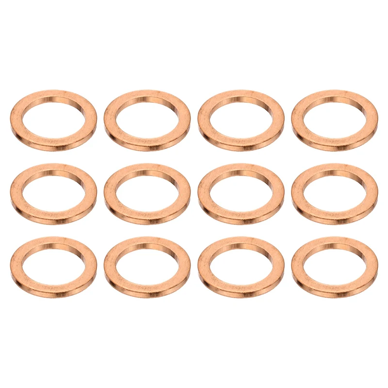 12 Pcs Flat Copper Washers, 7x10x1mm Copper Flat Sealing Crush Ring Washers