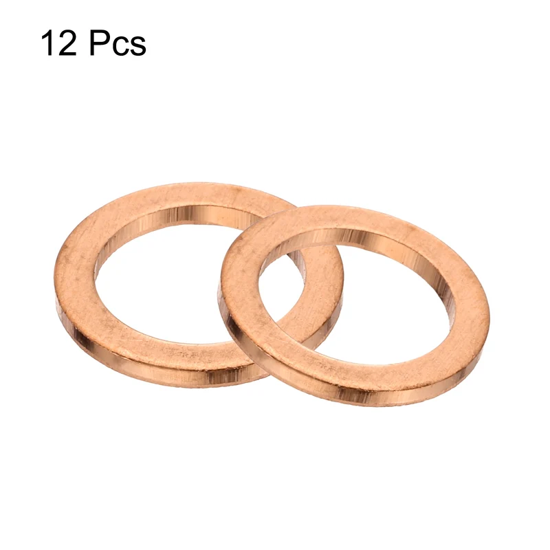 12 Pcs Flat Copper Washers, 7x10x1mm Copper Flat Sealing Crush Ring Washers