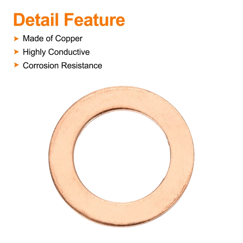 30 Pcs Flat Copper Washers, 14x22x1mm Copper Flat Sealing Crush Ring Washers