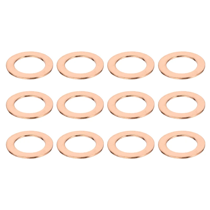 12 Pcs Flat Copper Washers, 14x22x1mm Copper Flat Sealing Crush Ring Washers