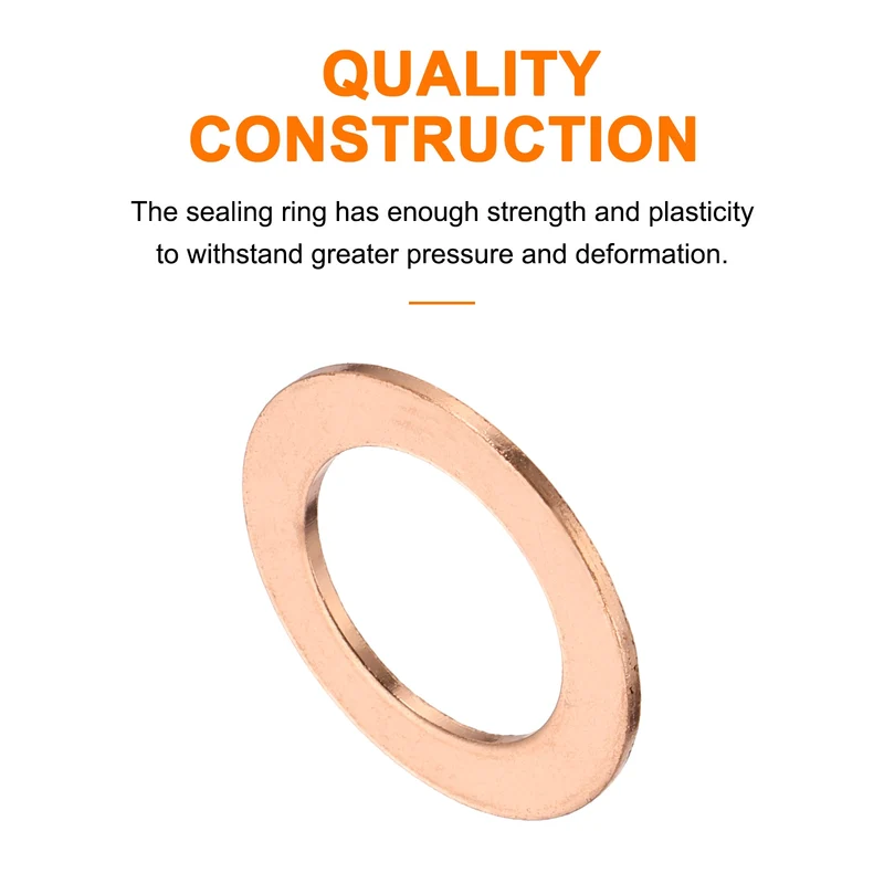 12 Pcs Flat Copper Washers, 14x22x1mm Copper Flat Sealing Crush Ring Washers