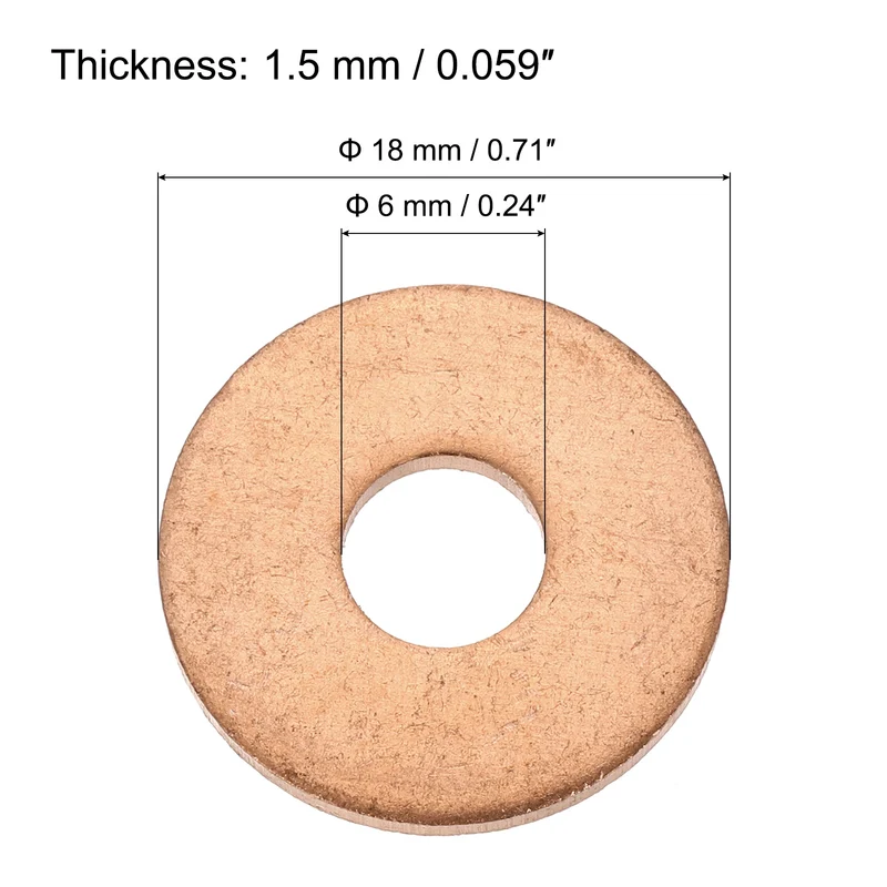 40 Pcs Flat Copper Washers, 6x18x1.5mm Copper Flat Sealing Crush Ring Washers