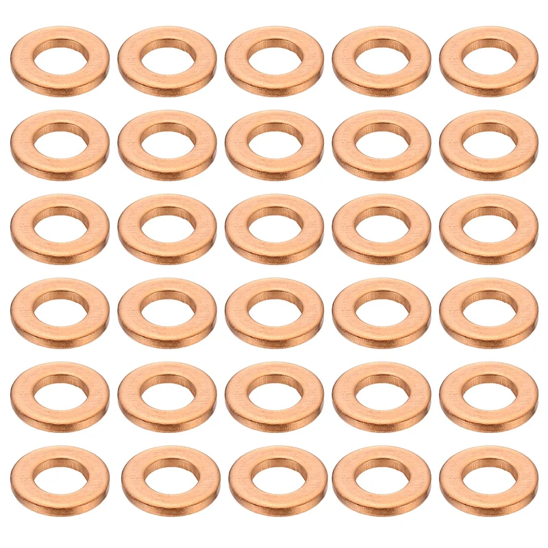 52 Pcs Flat Copper Washers, 6x12x1.5mm Copper Flat Sealing Crush Ring Washers