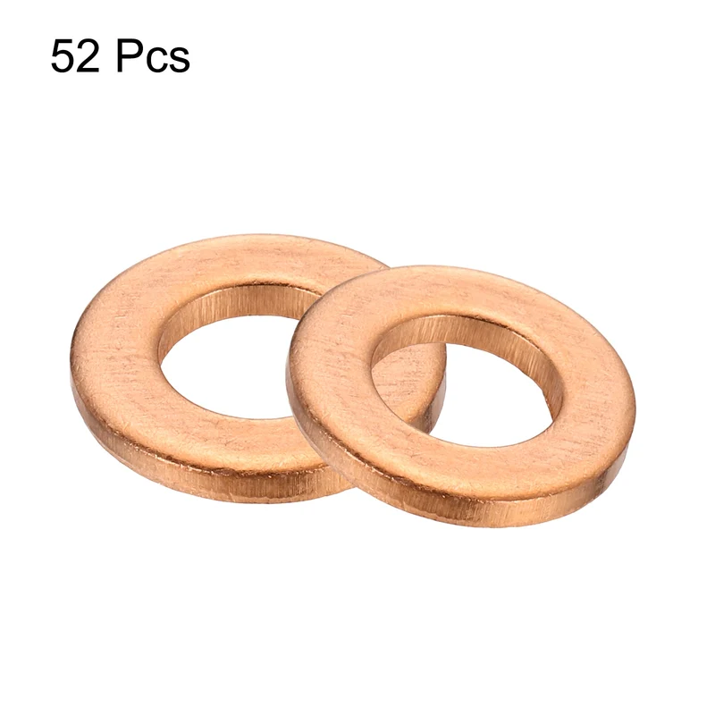 52 Pcs Flat Copper Washers, 6x12x1.5mm Copper Flat Sealing Crush Ring Washers