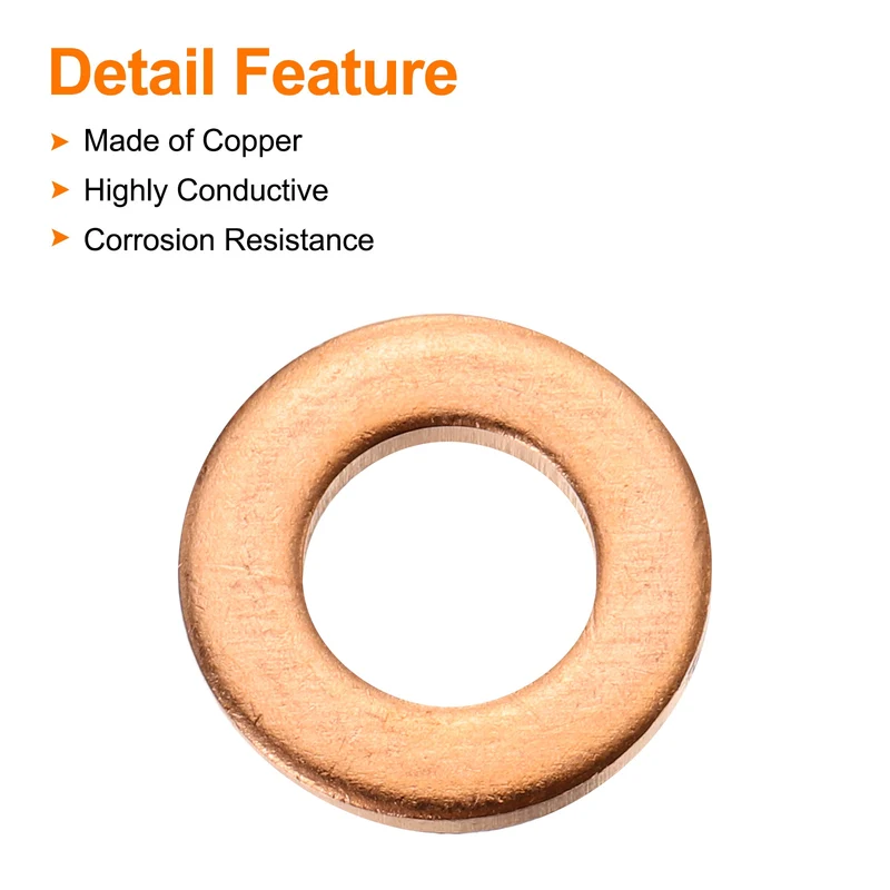 52 Pcs Flat Copper Washers, 6x12x1.5mm Copper Flat Sealing Crush Ring Washers