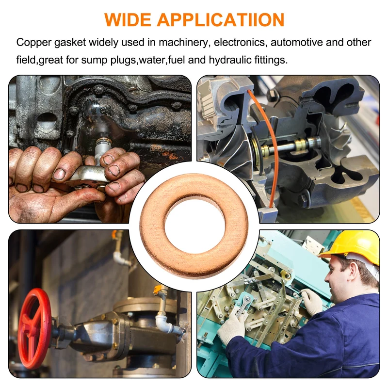 52 Pcs Flat Copper Washers, 6x12x1.5mm Copper Flat Sealing Crush Ring Washers