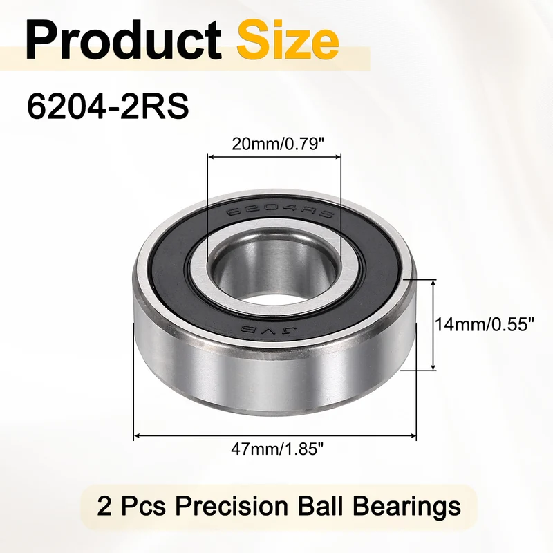 2Pcs 6204-2RS Deep Groove Ball Bearings 20x47x14mm ZV4 Level ABEC7 Precision