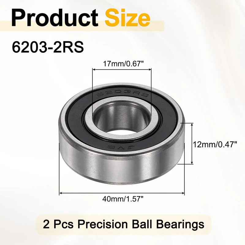 2Pcs 6203-2RS Deep Groove Ball Bearings 17x40x12mm ZV4 Level ABEC7 Precision