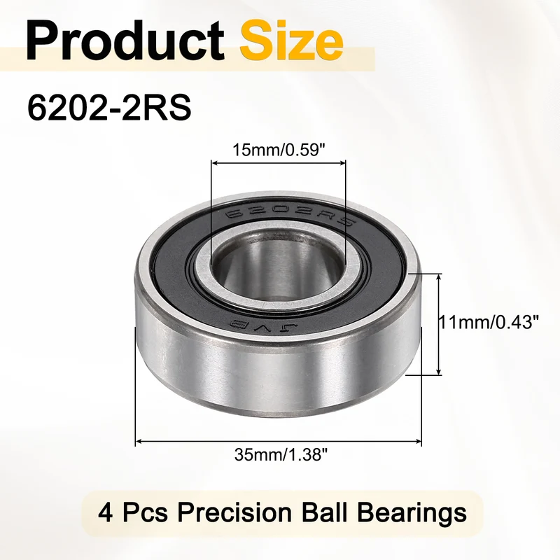 4Pcs 6202-2RS Deep Groove Ball Bearings 15x35x11mm ZV4 Level ABEC7 Precision