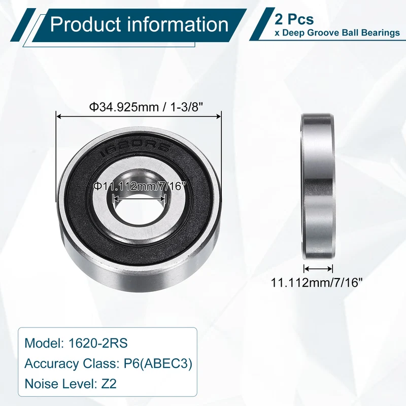 2pcs 1620-2RS Deep Groove Ball Bearing 11mm x 35mm x 11mm Z2 Double Rubber