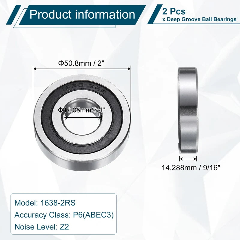 2pcs 1638-2RS Deep Groove Ball Bearing 19mm x 51mm x 14mm Z2 Double Rubber