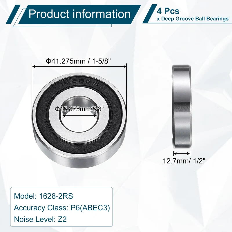 1628-2RS Deep Groove Ball Bearing, 4pcs, 16mm x 41mm x 13mm, Z2 Double Rubber