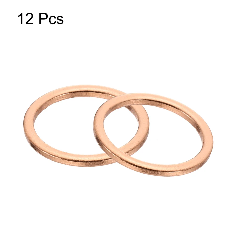 12 Pcs Flat Copper Washers, 18x22x1.5mm Copper Flat Sealing Crush Ring Washers