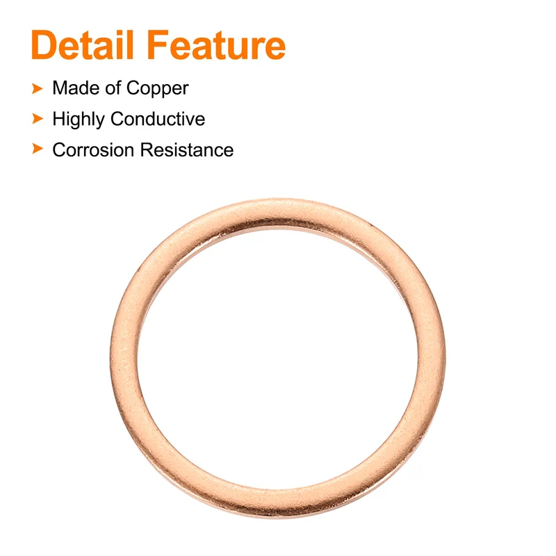 12 Pcs Flat Copper Washers, 18x22x1.5mm Copper Flat Sealing Crush Ring Washers