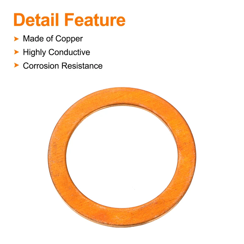 52 Pcs Flat Copper Washers, 16x22x1mm Copper Flat Sealing Crush Ring Washers